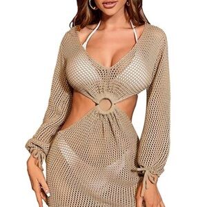 Tan Crochet Beach Cover-Up Dress